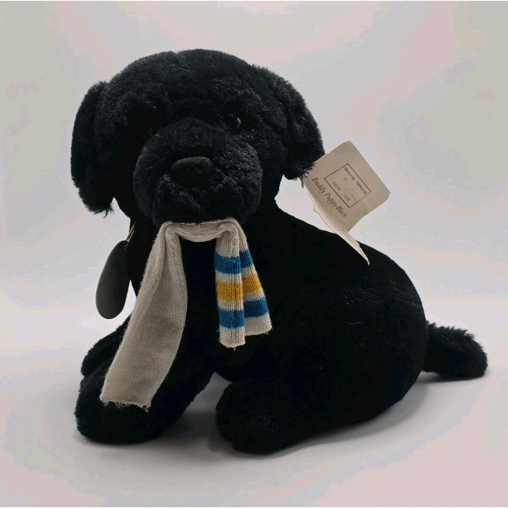 Vintage 1988 Dakin Soft Classics Black Buddy Puppy Sock 9" Plush Toy Korea TAGS